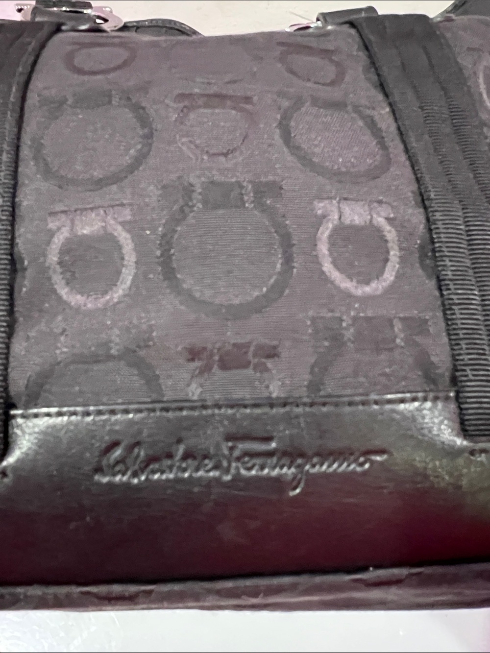 Salvatore Ferragamo Black Logo Jacquard Tote with Gancini Hardware - Picture 9 of 16